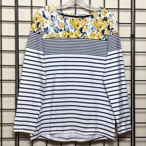 Joules Long Sleeve Cotton Navy & White Stripe Shirt Floral Print Upper Sz L EUC